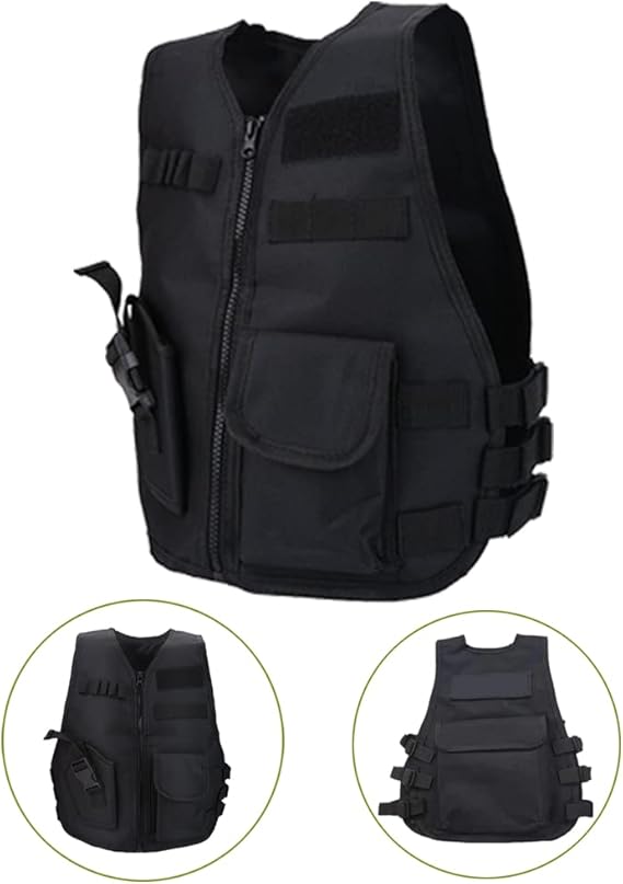 Chaleco táctico para niños, ajustable, de nailon, de 45 cm, con múltiples bolsillos para jugar al aire libre.