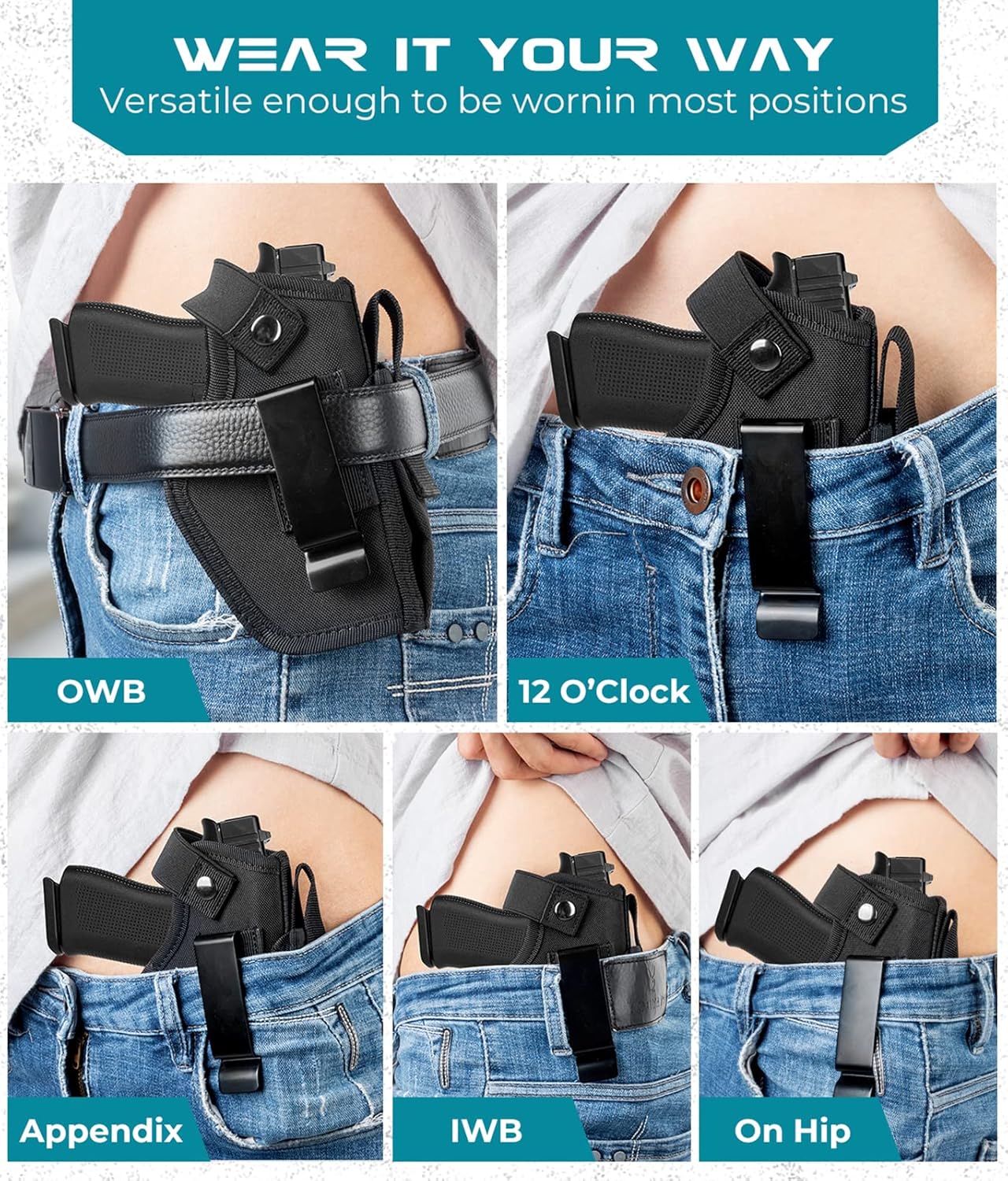 Gun Holster for Pistols 9mm 380 45ACP, IWB/OWB Concealed Carry Pistol Holsters with Mag Pouch for Men/Women, CCW Right & Left Hand Gun Holder Fits Glock