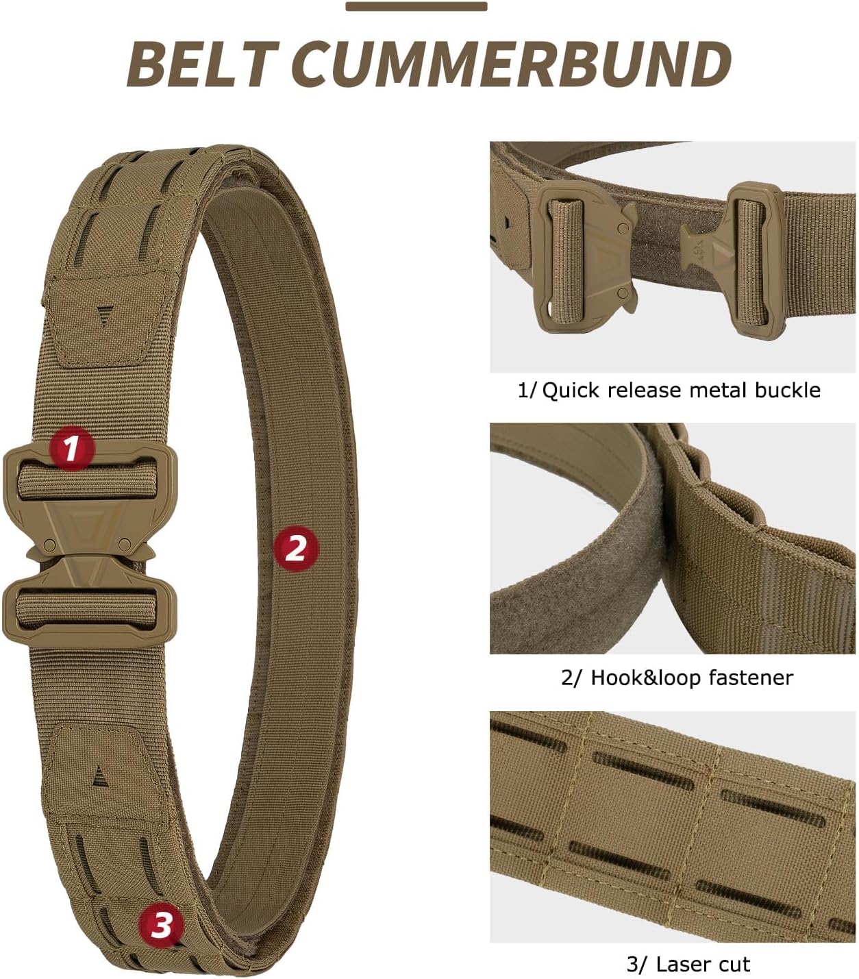 Great Tactical Belt Molle Duty Belt Quick Release Battle Belts 1.75 Inner & Outer Belt Anti-Slip Adjustable for Men Women Outdoor