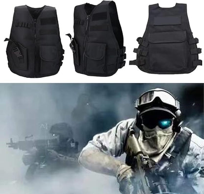 Chaleco táctico para niños, ajustable, de nailon, de 45 cm, con múltiples bolsillos para jugar al aire libre. 