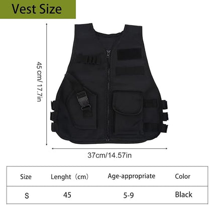 Chaleco táctico para niños, ajustable, de nailon, de 45 cm, con múltiples bolsillos para jugar al aire libre. 