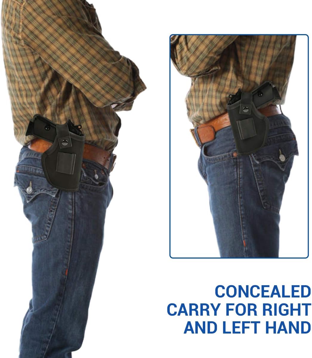 2 Pack Gun Holsters for Concealed Carry, Universal Inside Outside Waistband Holster for Pistols, IWB Belt Holster for Right & Left Hand, Fits Subcompact Compact Full Size Pistols, Black & Green