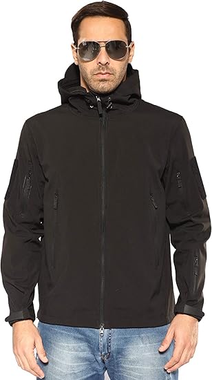 Men's Outdoor Waterproof Soft Shell Hooded Military Tactical Jacket