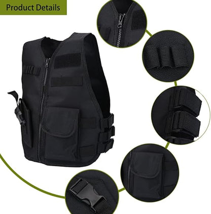 Chaleco táctico para niños, ajustable, de nailon, de 45 cm, con múltiples bolsillos para jugar al aire libre. 