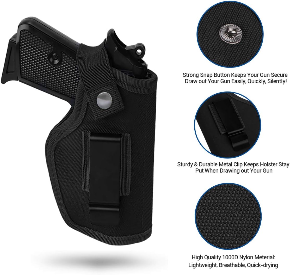 2 Pack Gun Holsters for Concealed Carry, Universal Inside Outside Waistband Holster for Pistols, IWB Belt Holster for Right & Left Hand, Fits Subcompact Compact Full Size Pistols, Black & Green