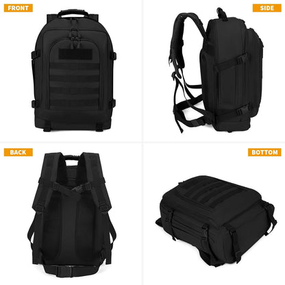 Mochila táctica militar de 45 l, expandible, con sistema MOLLE, para caza, asalto y ejército (negra). 