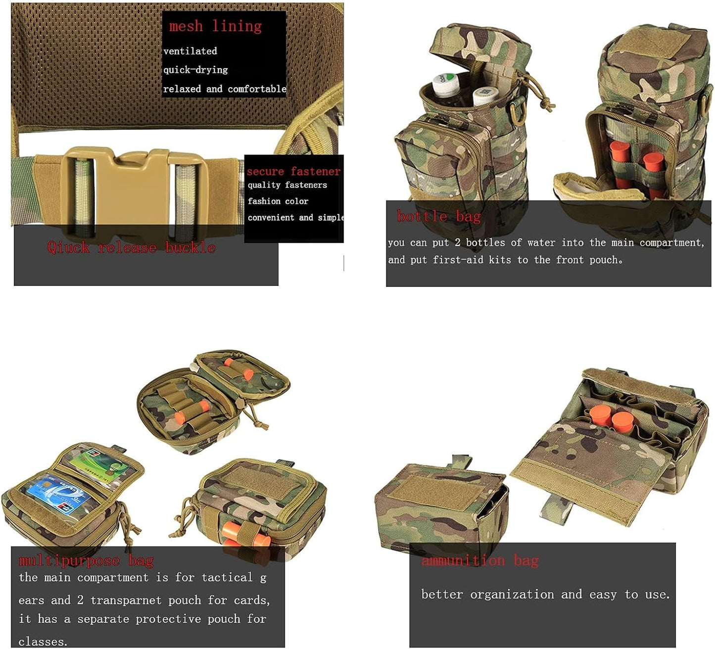 Cinturón táctico de combate militar Molle, cinturón de servicio de guerra, aplicación de la ley para policía y ejército, juego 7 en 1 