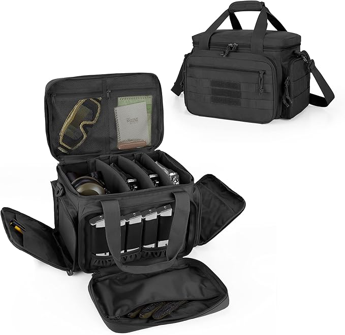 Bolsa táctica para 4 pistolas, bolsa para tiro con pistola, con 6 ranuras para cargadores y bolsillos adicionales para munición y artículos esenciales. 