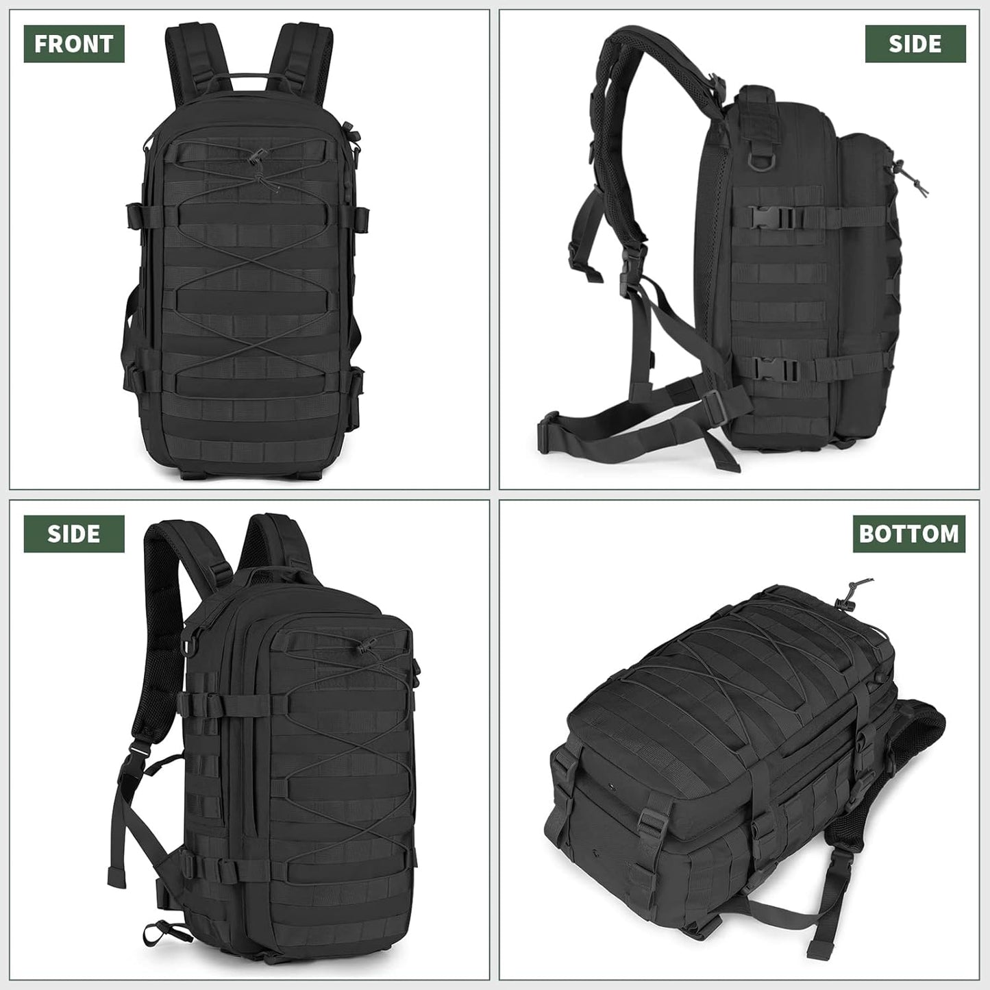 Military Tactical Backpack 25L MOLLE Hiking Daypack Trekking Rucksack Bug Out Bag for Daily Outdoor Sports(Black-25L)