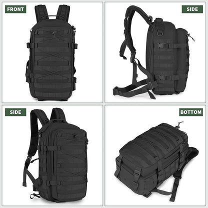 Military Tactical Backpack 25L MOLLE Hiking Daypack Trekking Rucksack Bug Out Bag for Daily Outdoor Sports(Black-25L)