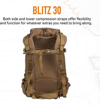 Blitz 30 Backpack – Tactical Daypack with Waistbelt & Padded Laptop Sleeve – Coyote, 30L, L/XL