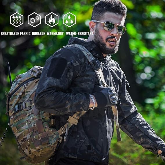 Men's Outdoor Waterproof Soft Shell Hooded Military Tactical Jacket