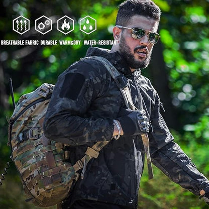 Men's Outdoor Waterproof Soft Shell Hooded Military Tactical Jacket