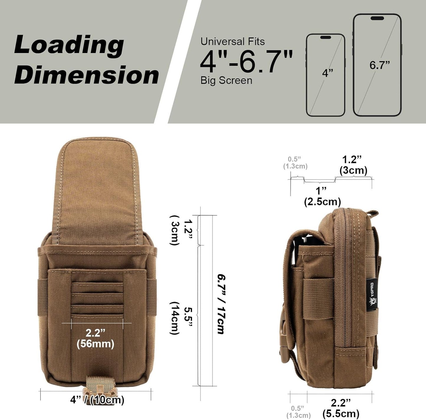 Bolsa táctica Molle EDC, organizador de herramientas, funda para teléfono, riñonera duradera, bolsillo para equipo militar, con paquete para teléfono inteligente 