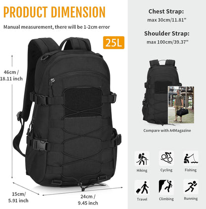 25L Tactical Backpack Military Backpack MOLLE Bag Outdoor Hunting Rucksack Gear Assault Travel Daily Pack Bag