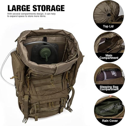 60L Military Internal Frame Backpack for Hiking,Camping,Hunting,Rucksack Backpack with Rain Cover