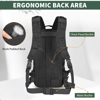 Military Tactical Backpack 25L MOLLE Hiking Daypack Trekking Rucksack Bug Out Bag for Daily Outdoor Sports(Black-25L)