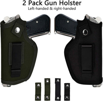 2 Pack Gun Holsters for Concealed Carry, Universal Inside Outside Waistband Holster for Pistols, IWB Belt Holster for Right & Left Hand, Fits Subcompact Compact Full Size Pistols, Black & Green