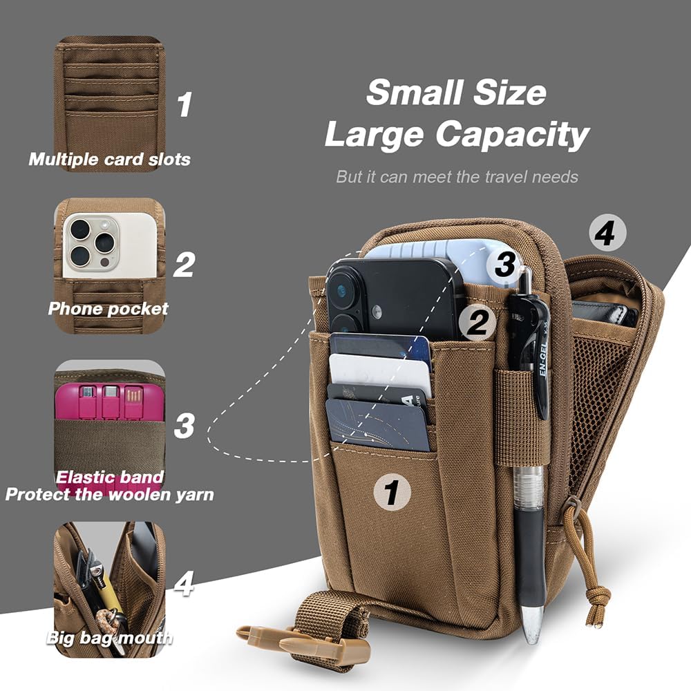 Bolsa táctica Molle EDC, organizador de herramientas, funda para teléfono, riñonera duradera, bolsillo para equipo militar, con paquete para teléfono inteligente 