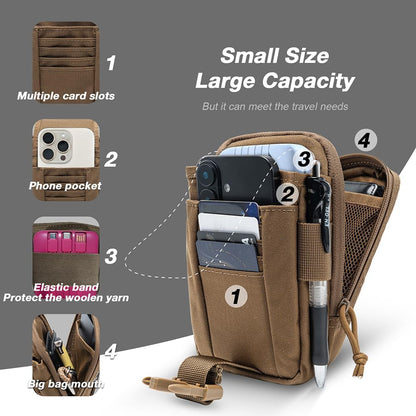 Bolsa táctica Molle EDC, organizador de herramientas, funda para teléfono, riñonera duradera, bolsillo para equipo militar, con paquete para teléfono inteligente 