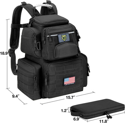 Tactical Range Backpack with Removable Divider, Handgun Backpack with 4 Pistol Case, Range Bag with Hard Glasses Case