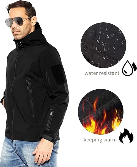 Men's Outdoor Waterproof Soft Shell Hooded Military Tactical Jacket