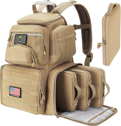 Tactical Range Backpack with Removable Divider, Handgun Backpack with 4 Pistol Case, Range Bag with Hard Glasses Case