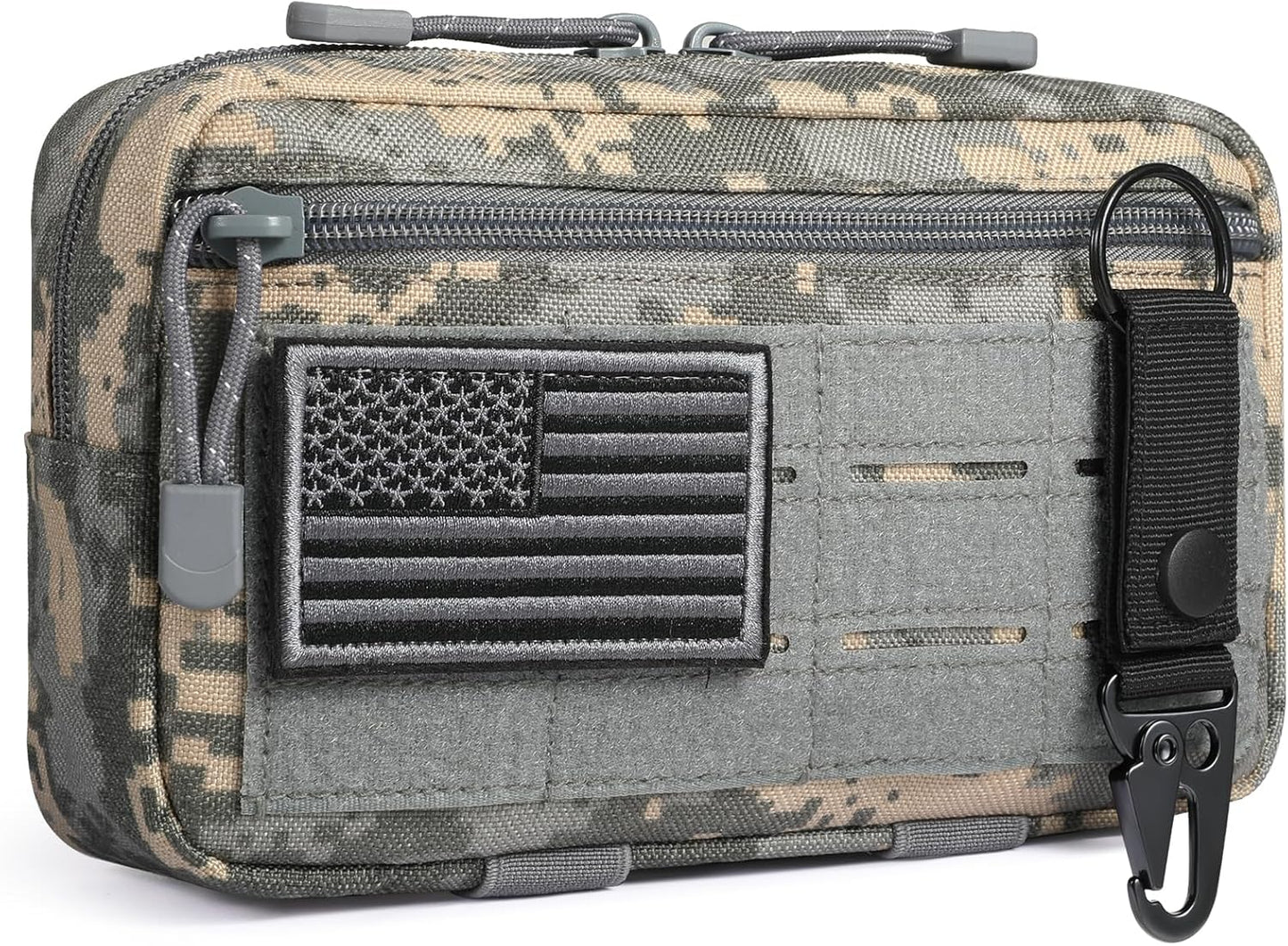 Bolsa de administración Molle, bolsa para herramientas EDC con corte láser, bolsas modulares horizontales, incluye parche de bandera de EE. UU. y llavero. 