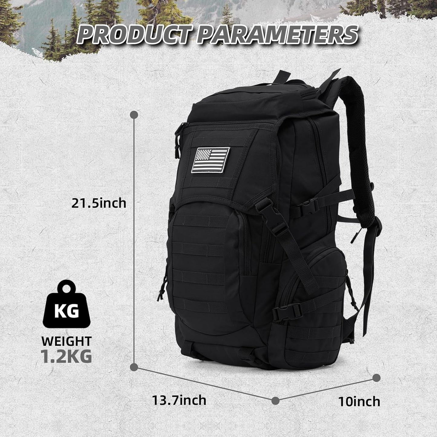 35L Military Tactical Backpack for Men, Water Resistant Assault Pack for Women, Black Molle Daypack 3 Day Bug Out Bag Rucksack for Trekking,Camping, Survival, EDC