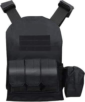 Chaleco táctico para niños, ajustable, protector de entrenamiento para exteriores, disfraz militar juvenil para jugar CS (negro) 