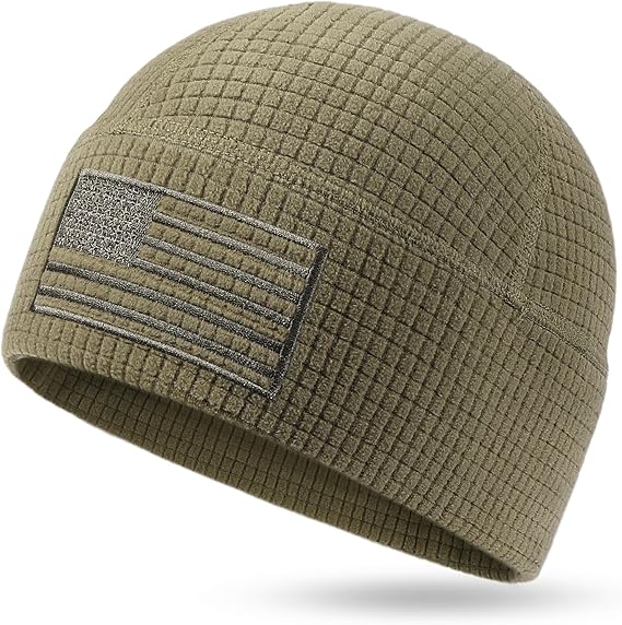 Gorro de lana con cuadrícula y bordado de bandera estadounidense, estilo militar táctico tipo gofre 
