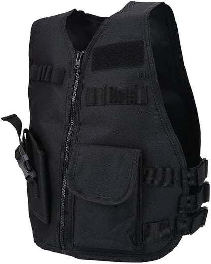 Chaleco táctico para niños, ajustable, de nailon, de 45 cm, con múltiples bolsillos para jugar al aire libre. 