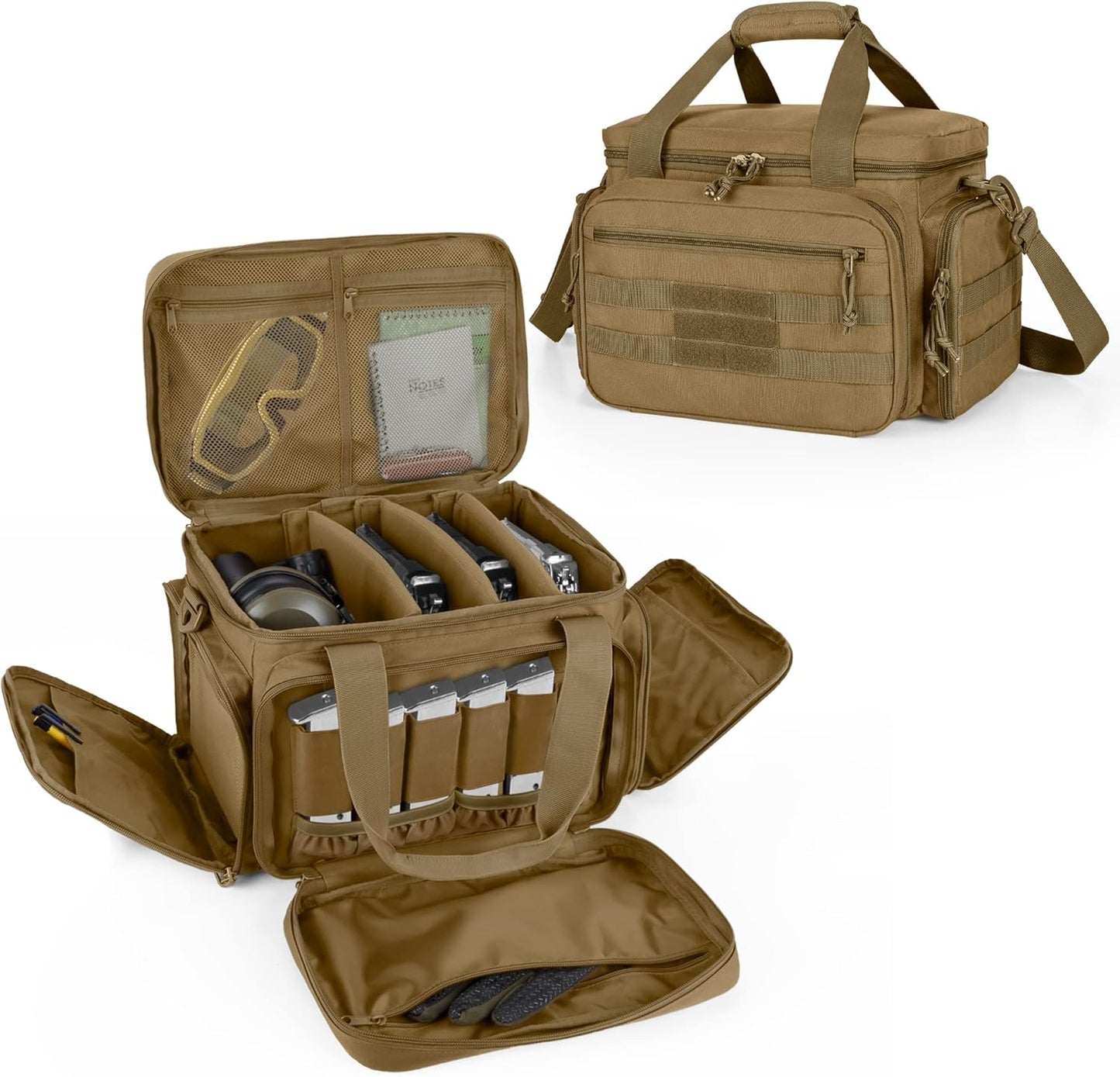 Bolsa táctica para 4 pistolas, bolsa para tiro con pistola, con 6 ranuras para cargadores y bolsillos adicionales para munición y artículos esenciales. 