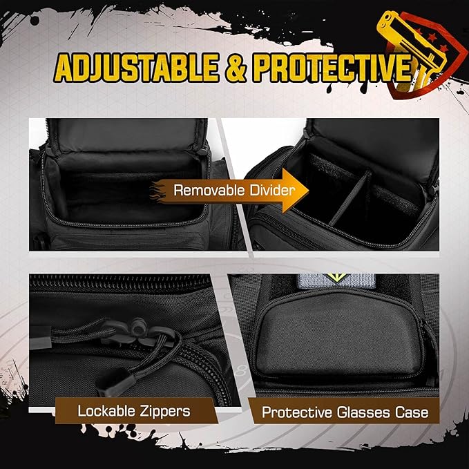 Tactical Range Backpack with Removable Divider, Handgun Backpack with 4 Pistol Case, Range Bag with Hard Glasses Case