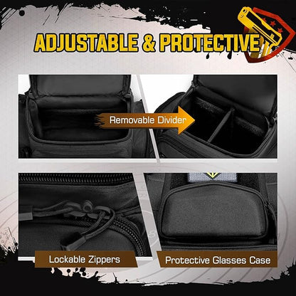 Tactical Range Backpack with Removable Divider, Handgun Backpack with 4 Pistol Case, Range Bag with Hard Glasses Case