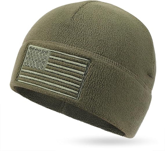 American Flag Fleece Watch Cap, USA Multi-Season Army Military Tactical Beanie, Winter Warm Beanie