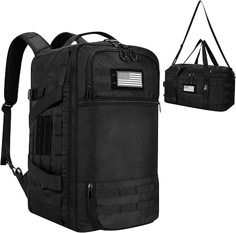 40L Tactical Backpack for Men 3 in 1 Gym Bag Tactical with MOLLE System Waterproof 600D Black Backpack for Travel,Outdoor Sports,Camping,and Weekend Trips
