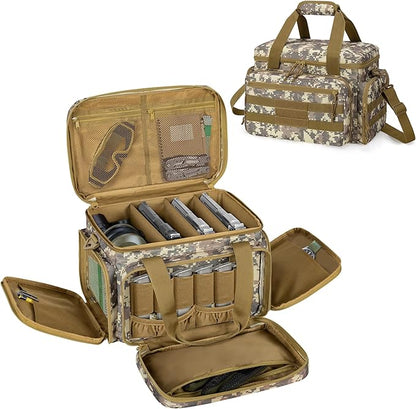 Bolsa táctica para 4 pistolas, bolsa para tiro con pistola, con 6 ranuras para cargadores y bolsillos adicionales para munición y artículos esenciales. 