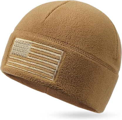 American Flag Fleece Watch Cap, USA Multi-Season Army Military Tactical Beanie, Winter Warm Beanie