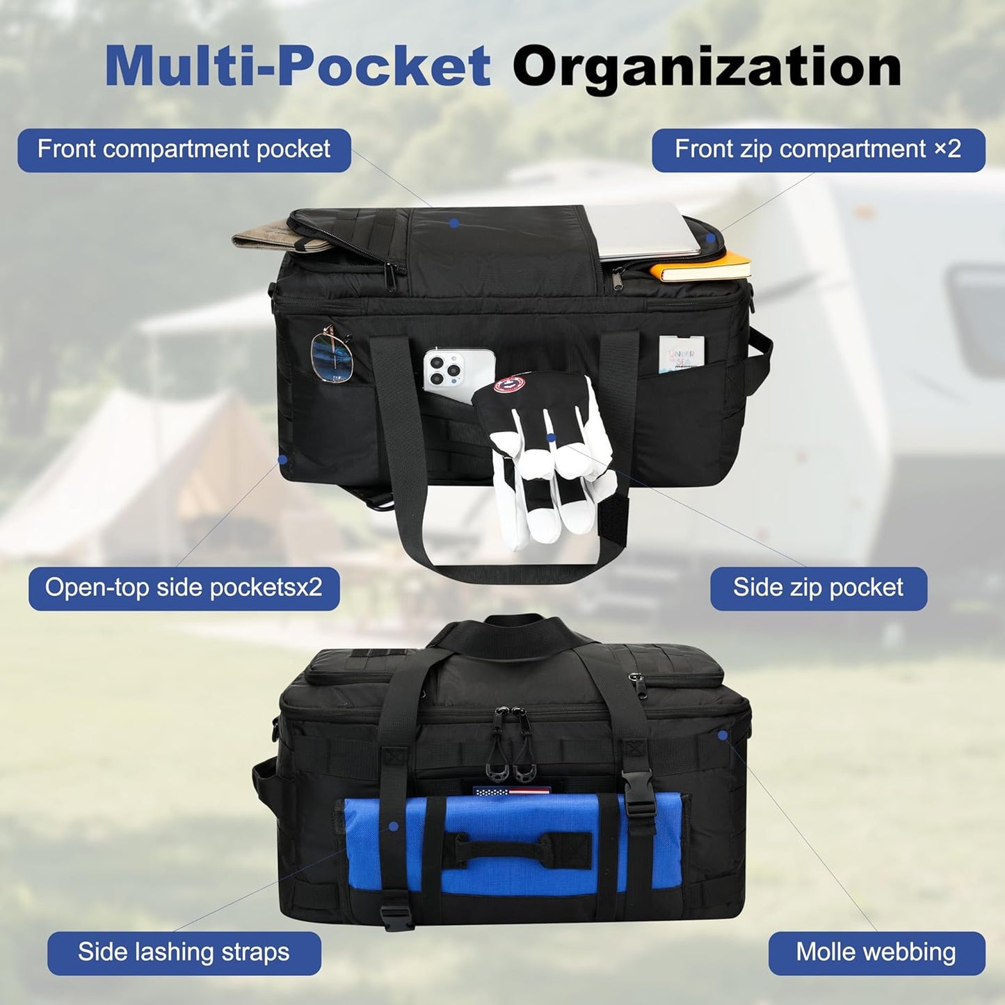 40L Tactical Backpack for Men 3 in 1 Gym Bag Tactical with MOLLE System Waterproof 600D Black Backpack for Travel,Outdoor Sports,Camping,and Weekend Trips