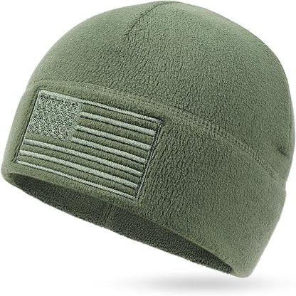 American Flag Fleece Watch Cap, USA Multi-Season Army Military Tactical Beanie, Winter Warm Beanie