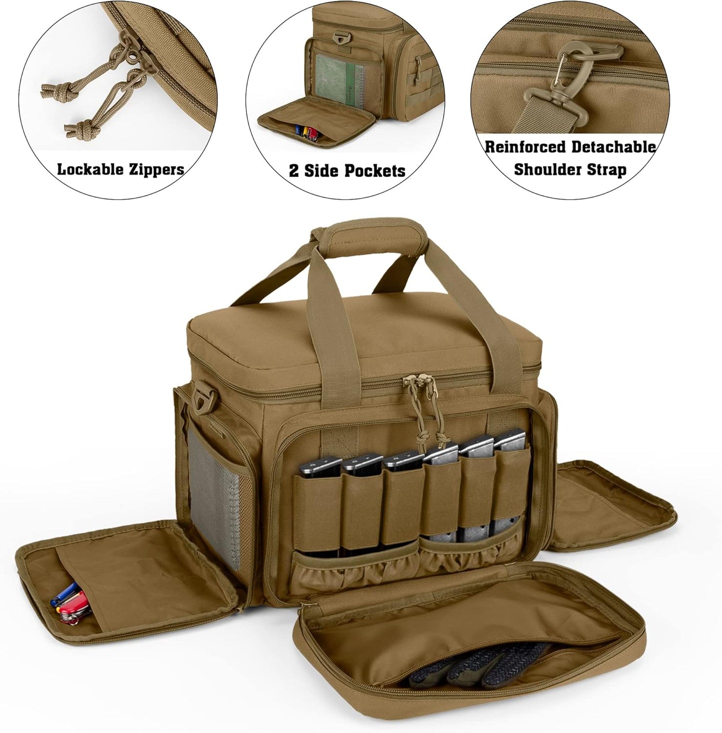 Bolsa táctica para 4 pistolas, bolsa para tiro con pistola, con 6 ranuras para cargadores y bolsillos adicionales para munición y artículos esenciales. 