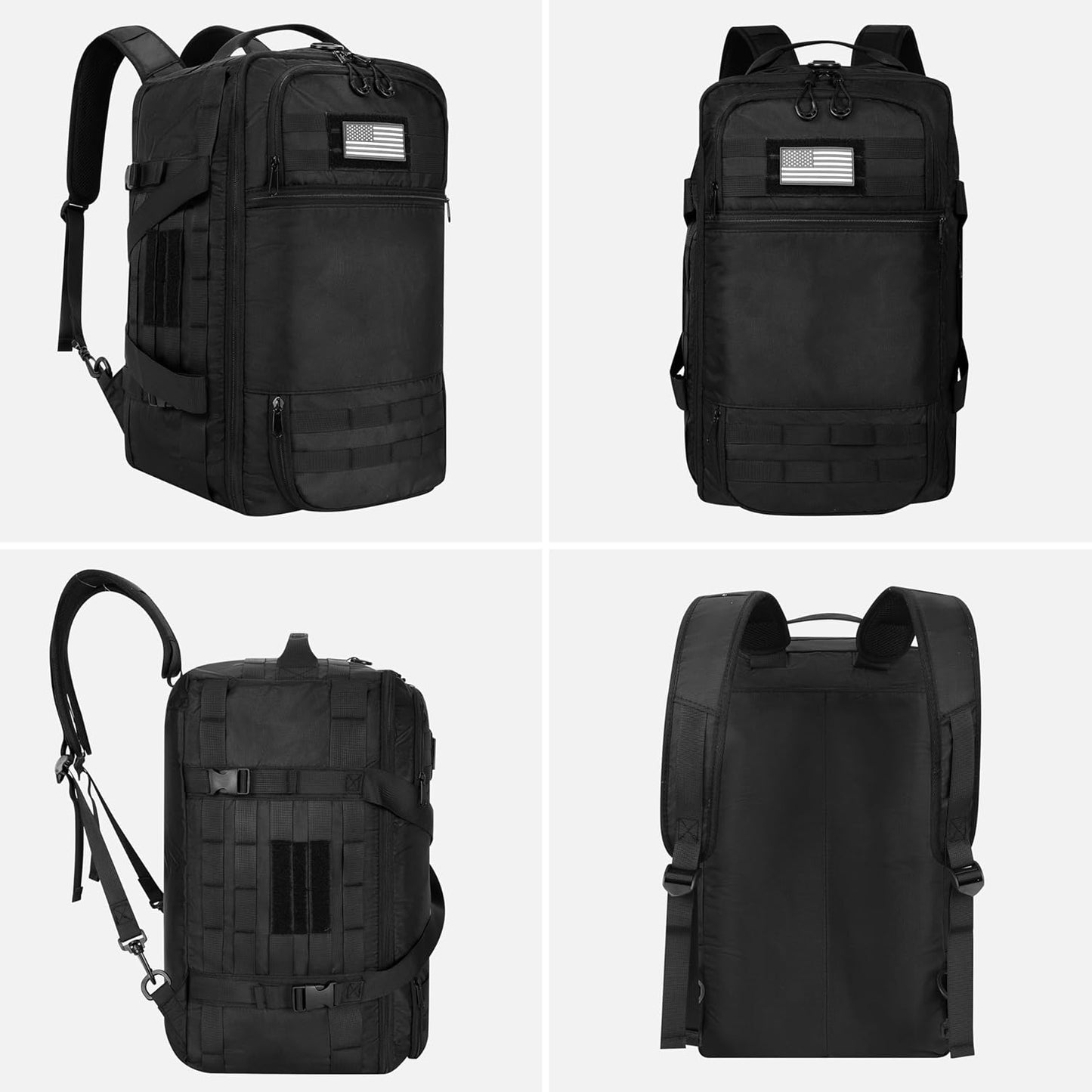 40L Tactical Backpack for Men 3 in 1 Gym Bag Tactical with MOLLE System Waterproof 600D Black Backpack for Travel,Outdoor Sports,Camping,and Weekend Trips