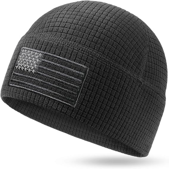 Gorro de lana con cuadrícula y bordado de bandera estadounidense, estilo militar táctico tipo gofre 