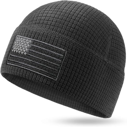 Gorro de lana con cuadrícula y bordado de bandera estadounidense, estilo militar táctico tipo gofre 
