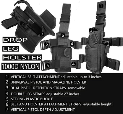 Molle Tactical Pistol Thigh Gun Holster, Drop Leg Holster, Right Hand Adjustable