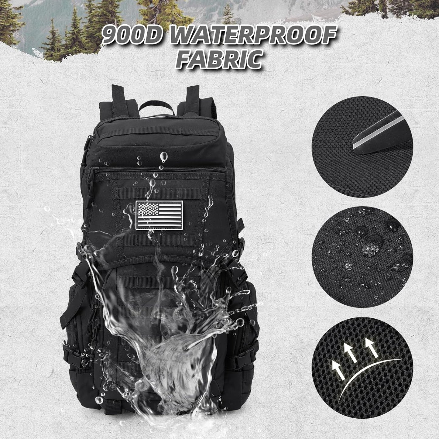 35L Military Tactical Backpack for Men, Water Resistant Assault Pack for Women, Black Molle Daypack 3 Day Bug Out Bag Rucksack for Trekking,Camping, Survival, EDC