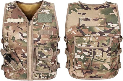 Chaleco táctico para niños, ajustable, de nailon, de 45 cm, con múltiples bolsillos para jugar al aire libre. 