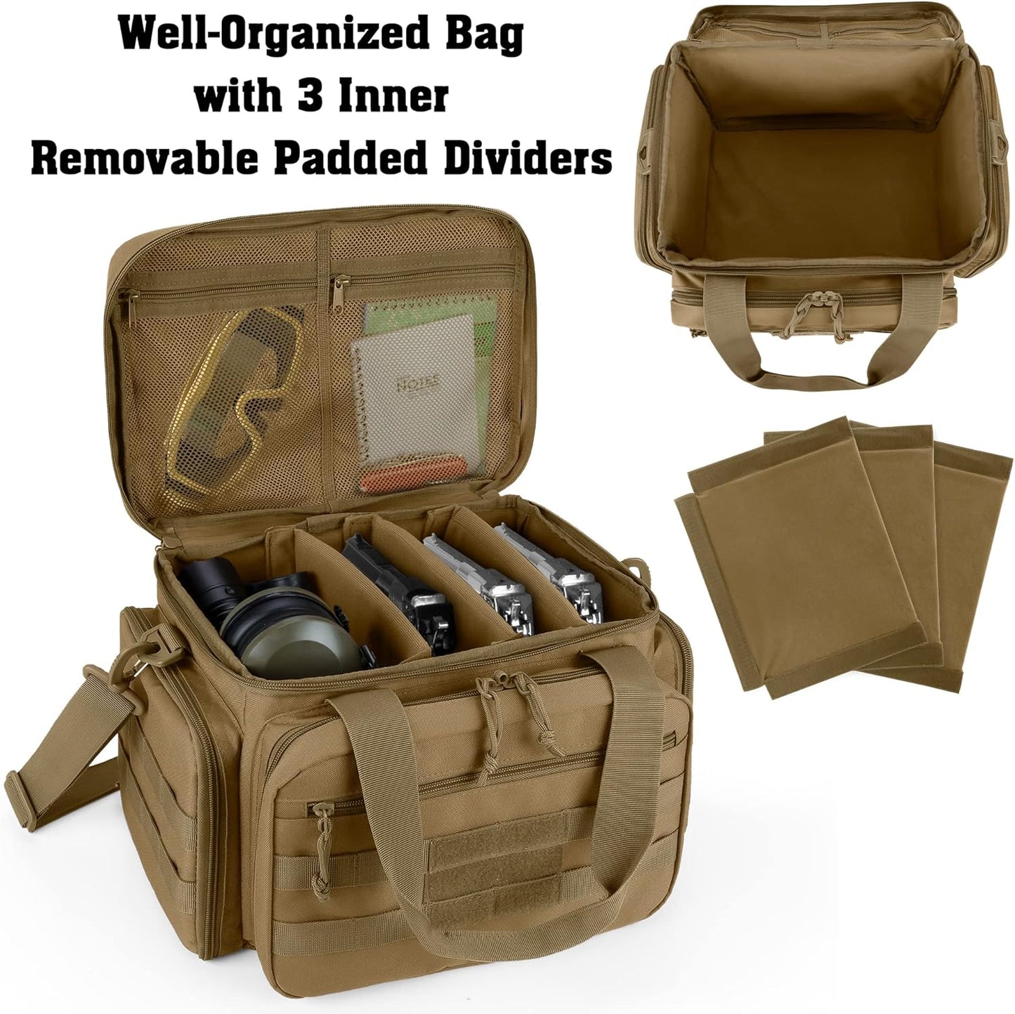 Bolsa táctica para 4 pistolas, bolsa para tiro con pistola, con 6 ranuras para cargadores y bolsillos adicionales para munición y artículos esenciales. 