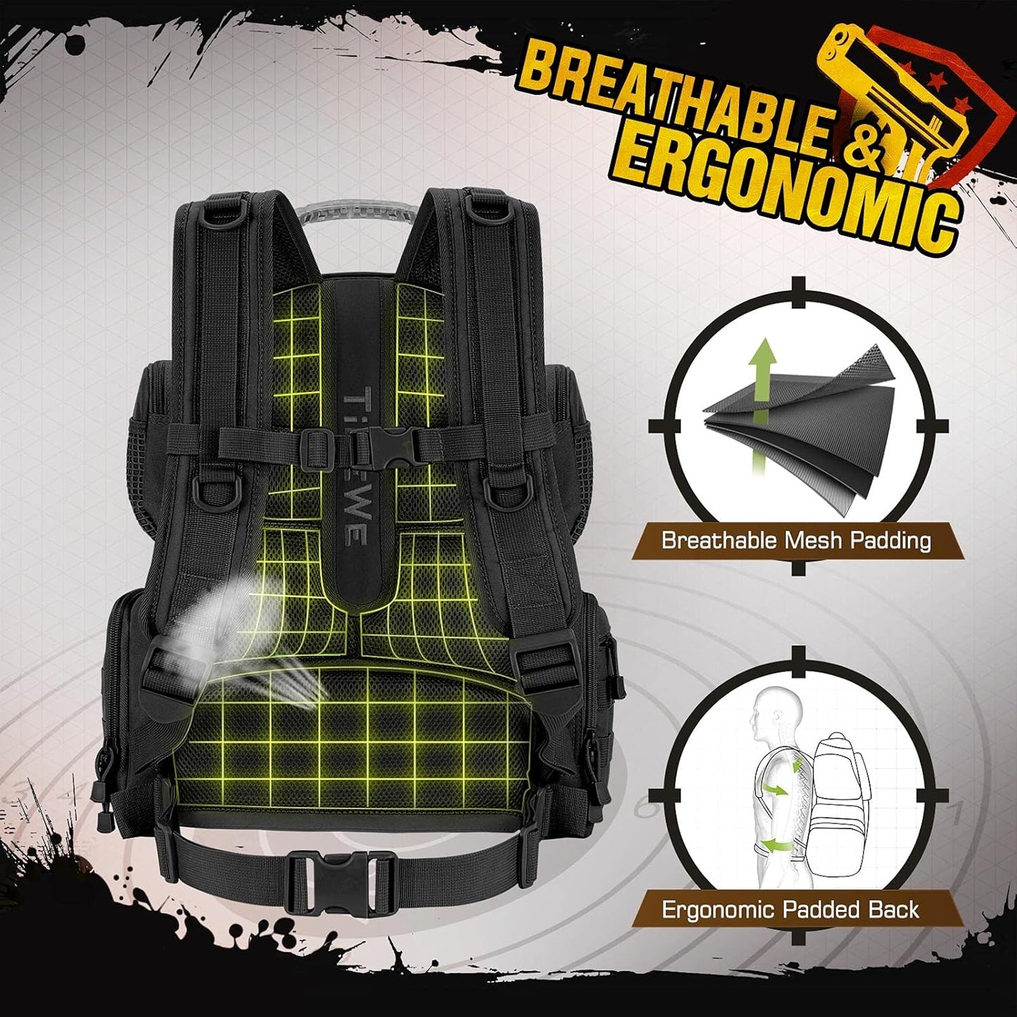 Tactical Range Backpack with Removable Divider, Handgun Backpack with 4 Pistol Case, Range Bag with Hard Glasses Case